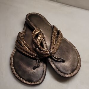 Bernardo Metallic Bronze Braided Thong Sandals